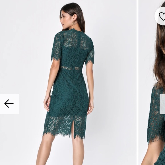 Lulus forrest green sheer lace cocktail dress - Picture 2 of 5